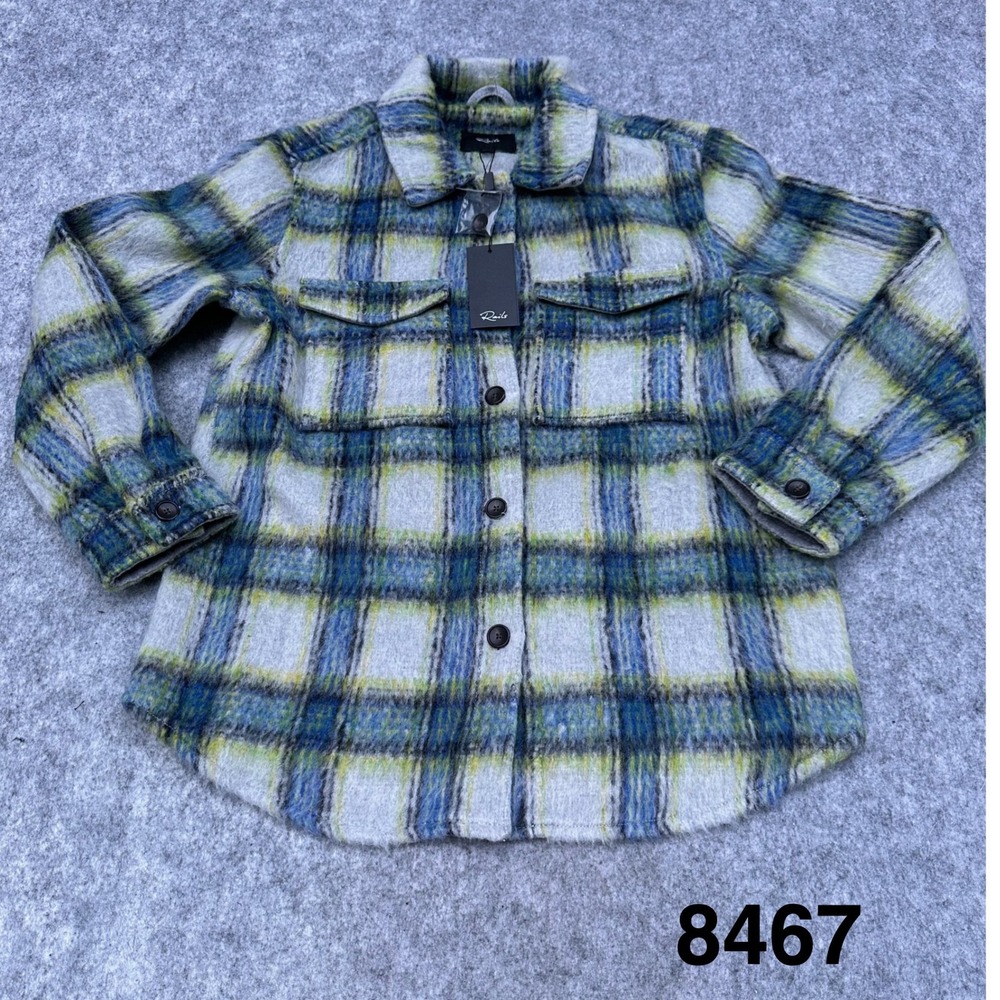 Rails Turner Shacket Womens Medium Cobalt Lime Smoke New Wool Blend Plaid Jacket